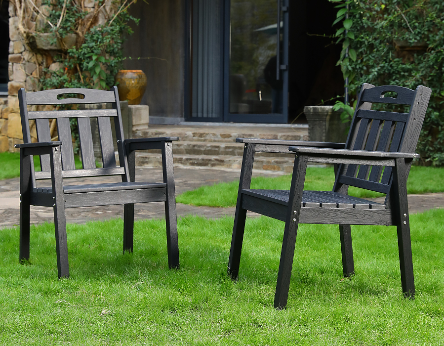 Crna uspravna HDPE Adirondack blagovaonska stolica od 2 komada