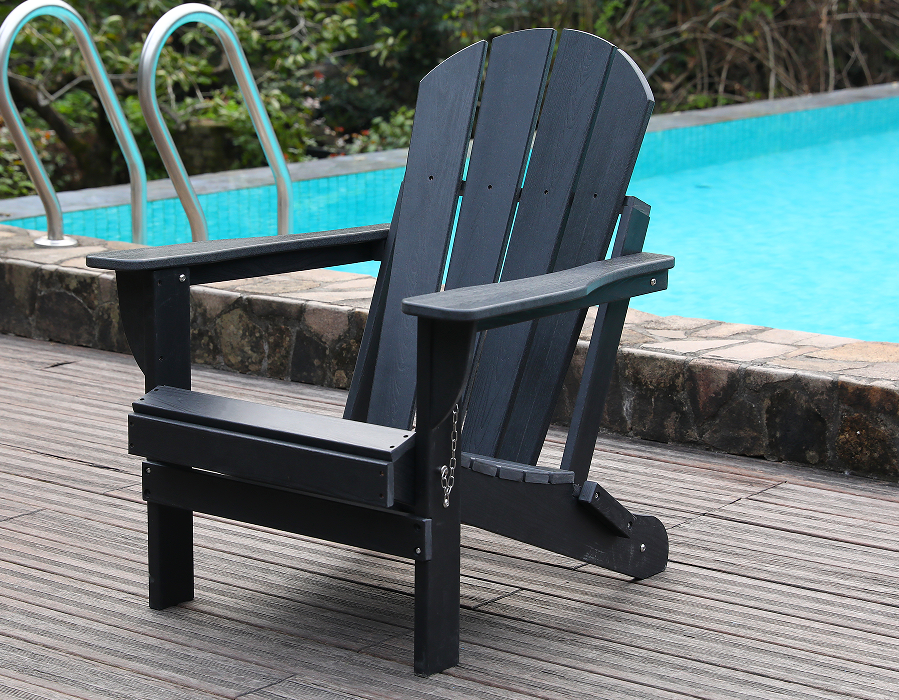 Crna HDPE Adirondack žaba stolica za sve vremenske prilike